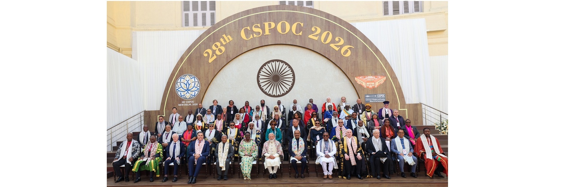 PM in a group photograph at 28th Conference of Speakers and Presiding Officers of the Commonwealth at Parliament House, in New Delhi