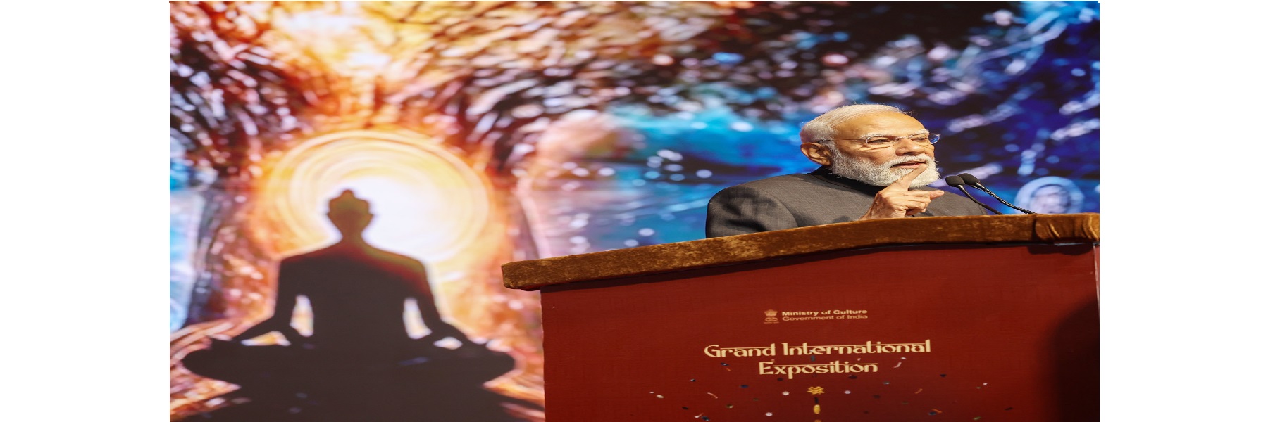 PM addressing at the inauguration of the Grand International Exposition of Sacred Piprahwa Relics related to Bhagwan Buddha at the Rai Pithora Cultural Complex, in New Delhi