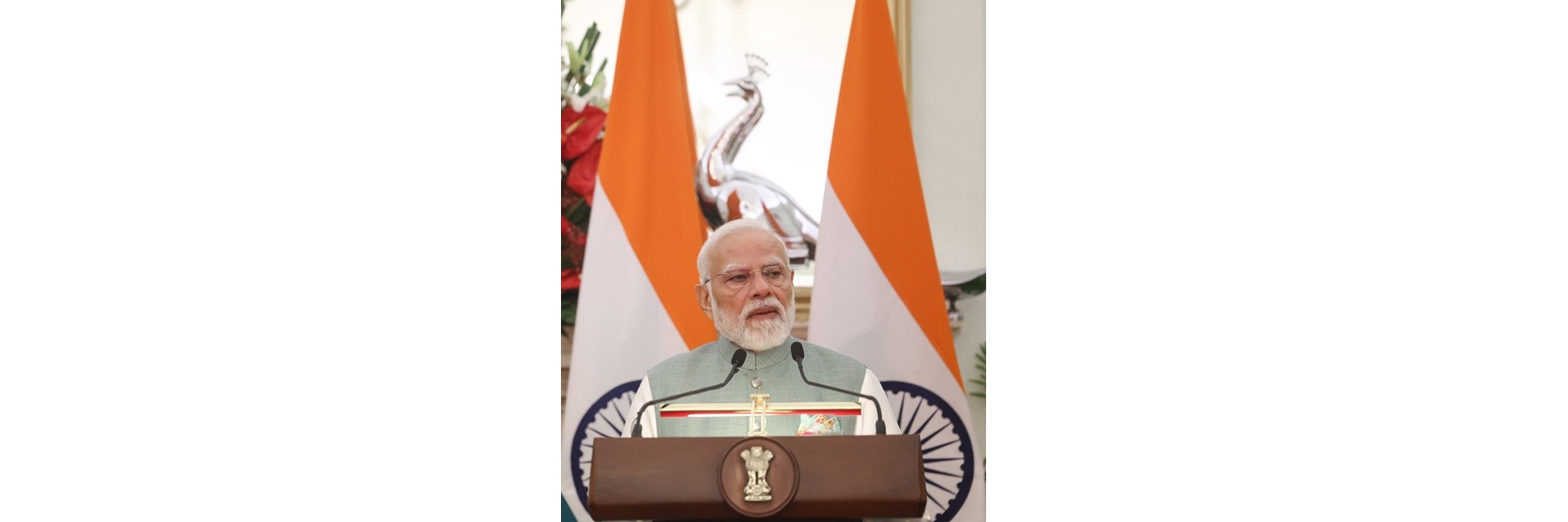 PM addressing the Press Statement at Hyderabad House, in New Delhi. 