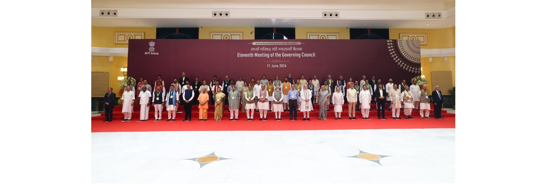 PM in a group photograph during the 11th NITI Aayog Governing Council Meeting, in New Delhi 
