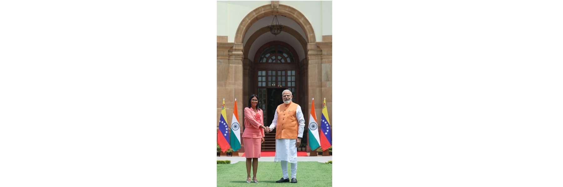PM meeting with Ms. Delcy Rodriguez, Acting President of the Bolivarian Republic of Venezuela at Hyderabad House, in New Delhi