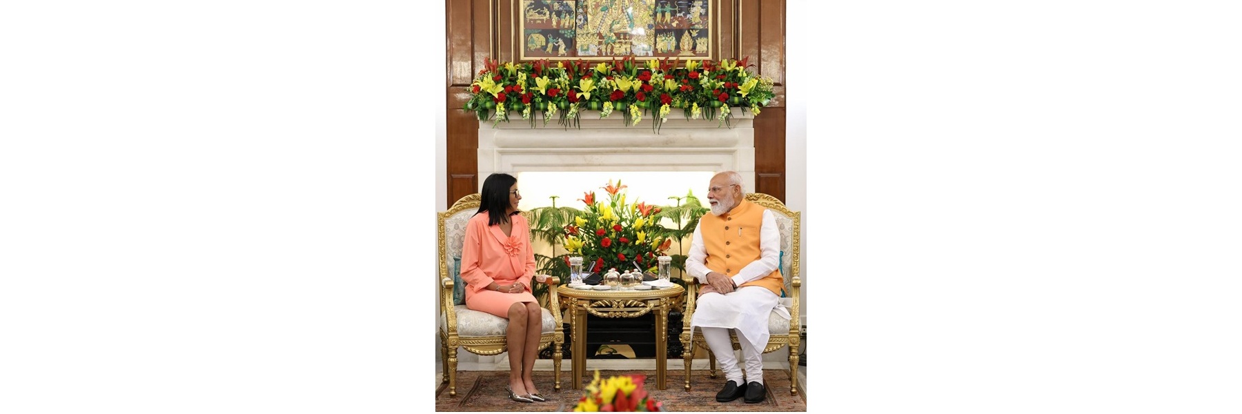 PM meeting with Ms. Delcy Rodriguez, Acting President of the Bolivarian Republic of Venezuela at Hyderabad House, in New Delhi