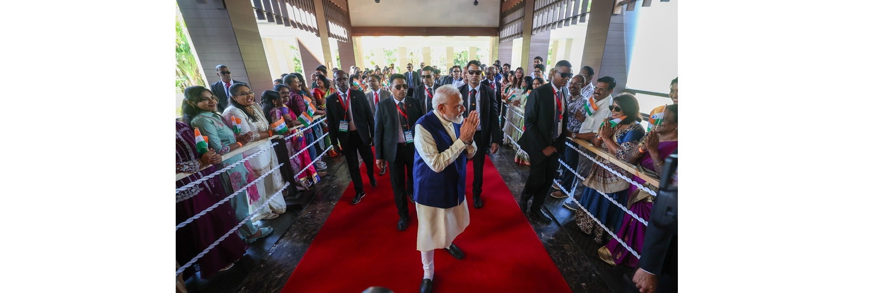 PM receives warm welcome by Indian Community on his arrival, in Seychelles