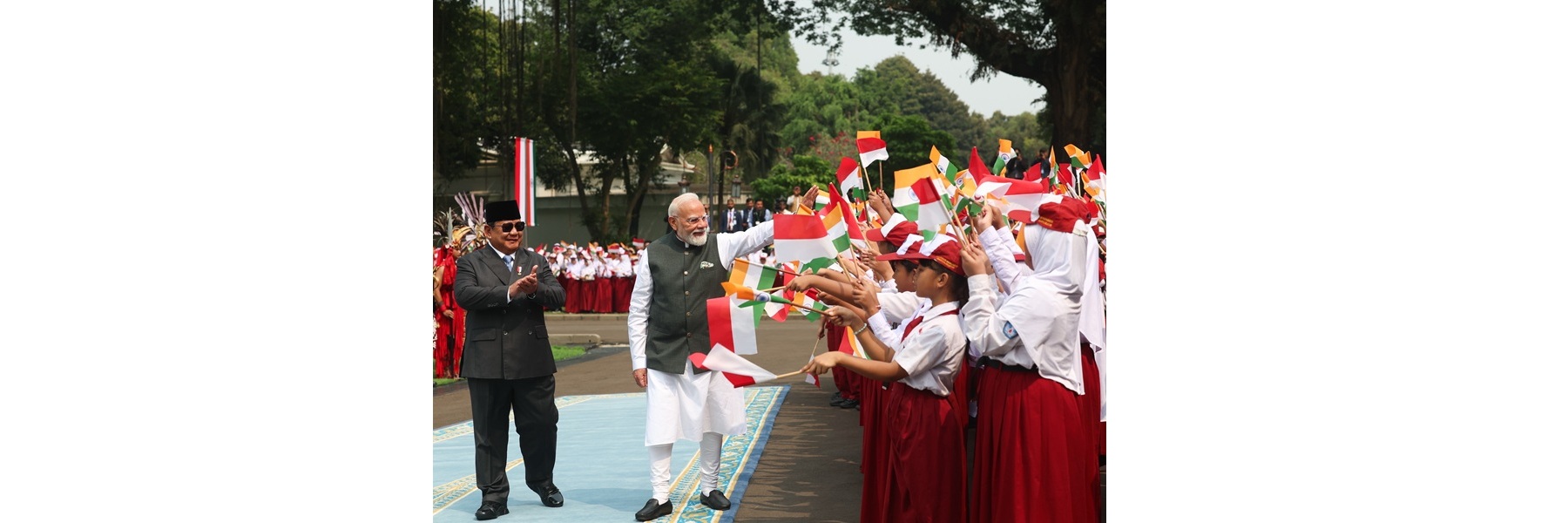 PM receives a grand ceremonial welcome at the Presidential Palace, marking the beginning of his official engagements at Jakarta, in Indonesia