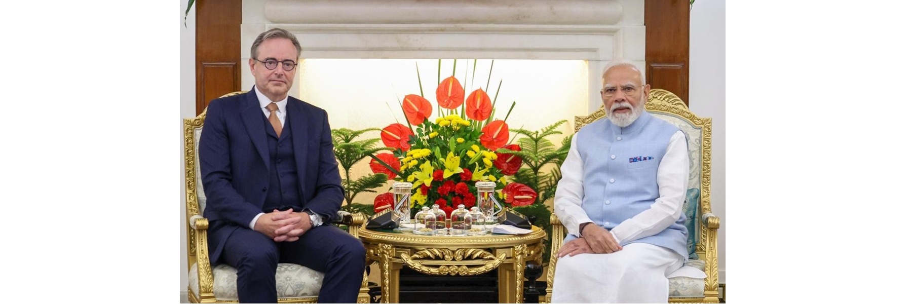 PM meeting with the Prime Minister of Belgium, Mr. Bart De Wever at Hyderabad House, in New Delhi