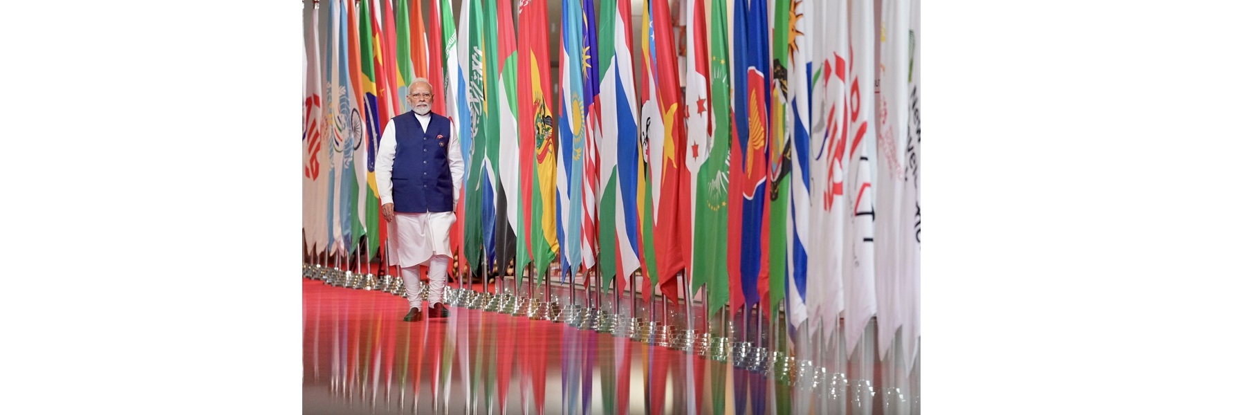 PM arrives for the 18th BRICS Summit at the Bharat Mandapam, in New Delhi.