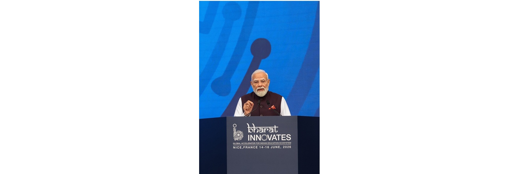 PM addressing at the inauguration of Bharat Innovates event, in Nice, France. 