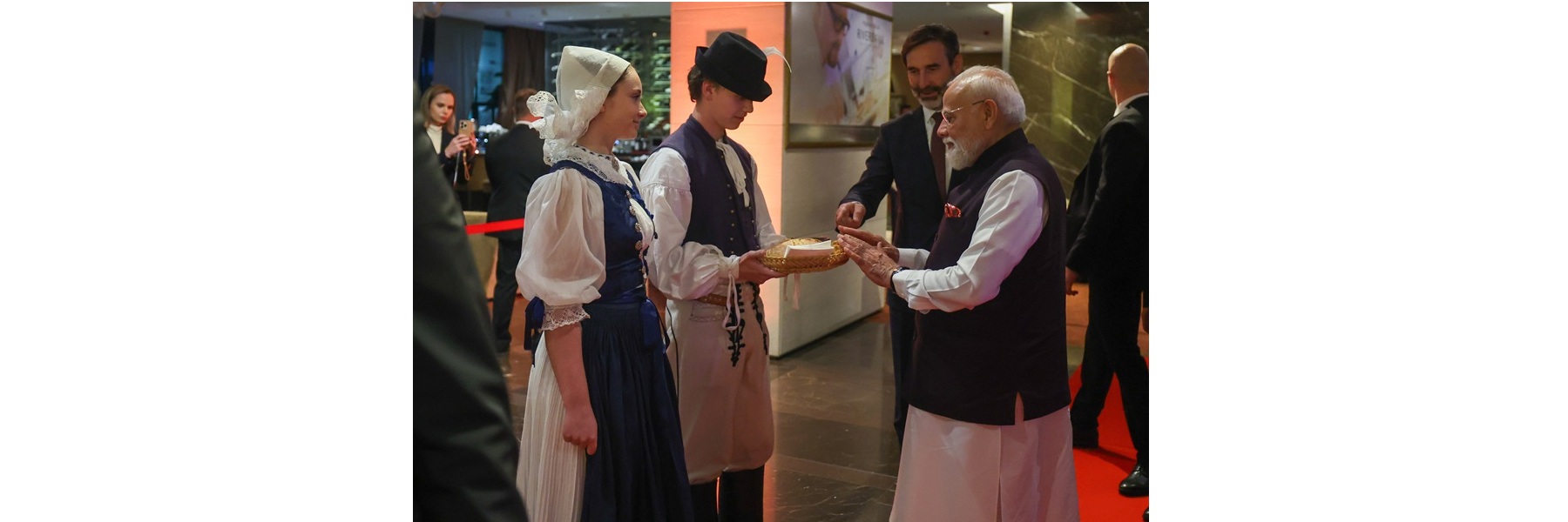 PM receives warm welcome by Indian Community on his arrival at Bratislava, in Slovakia.