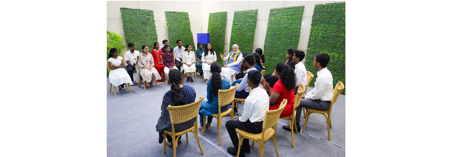 PM interacting with Exam Warriors during the 2nd episode of 9th edition of Pariksha Pe Charcha 2026, in New Delhi.