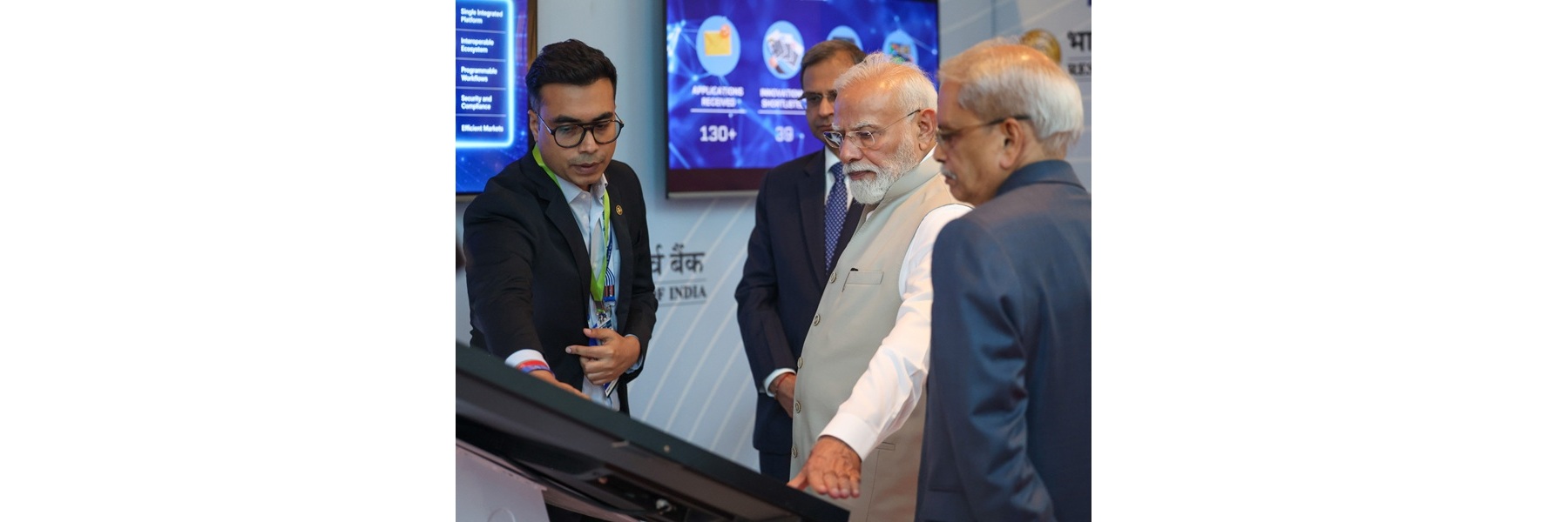 PM walkthrough of Exhibition Interaction with Global Fintech Fest 2026 exhibitors at Mumbai, in Maharashtra