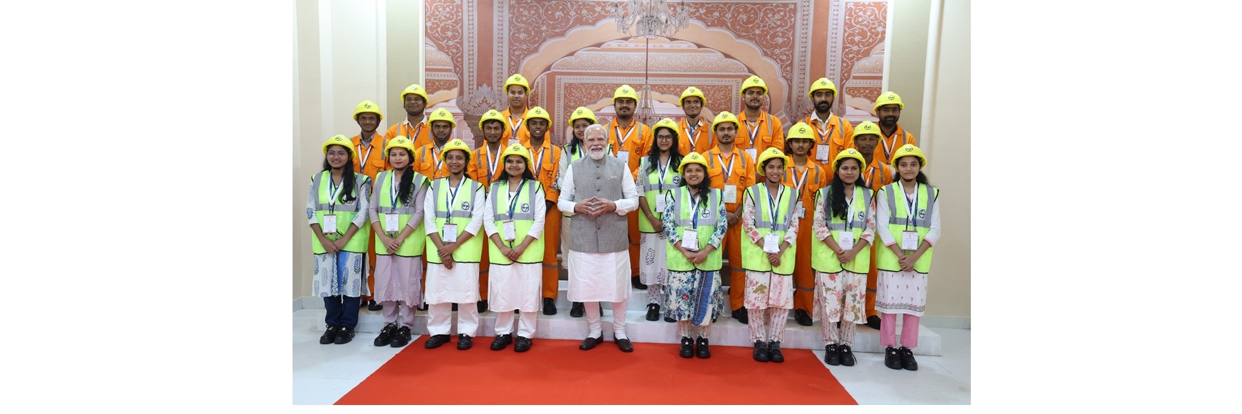 PM visits the Main Control Room of the refinery to review its operations and interacts with refinery personnel at Pachpadra, in Balotra, Rajasthan