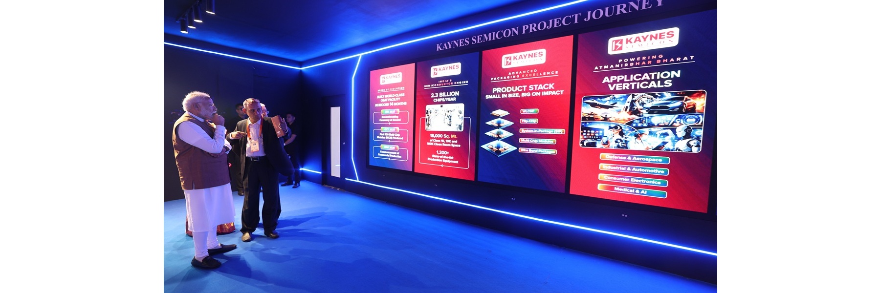 PM takes a walkthrough of Kaynes Project at Ahmedabad, in Gujarat