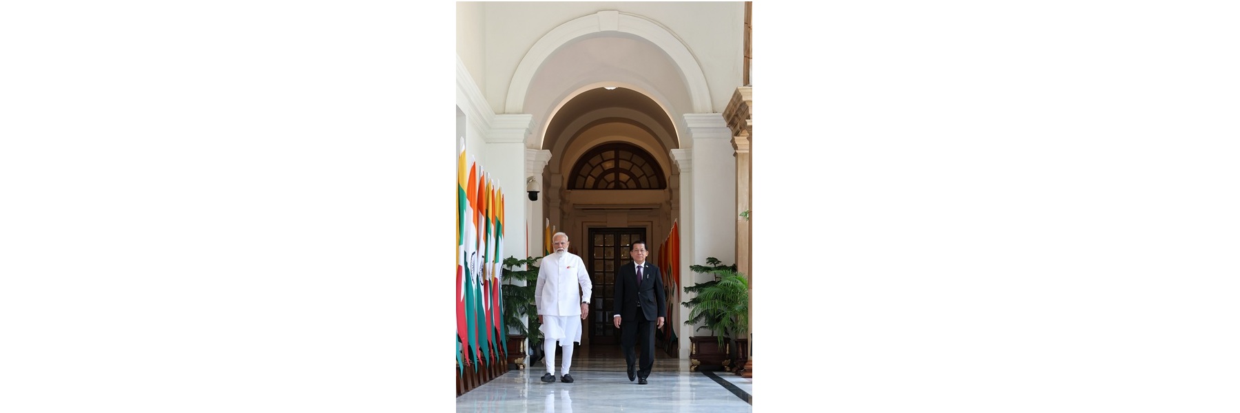PM meeting with the President of the Republic of the Union of Myanmar, Mr. U Min Aung Hlaing at Hyderabad House, in New Delhi.